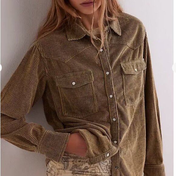 #29 NWT Free People Hideaway Cord Shirt in Roscoe Bermuda - Picture 3 of 5